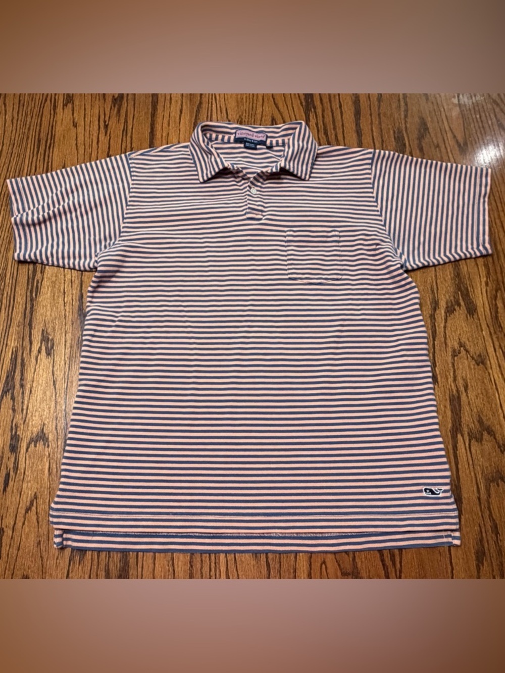 VINEYARD VINES SHEP & IAN MEN'S M SHORT SLEEVE POLO COTTON Orange Blue Striped